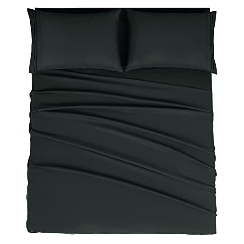 Mejoroom Queen Size Sheet Set - Hotel Luxury 1800 Bedding Sheets & Pillowcases - Deep Pocket Fitted Sheet, Soft, Breathable, Wrinkle & Fade Resistant - 4 Piece (Queen, Black) - Image 1