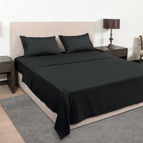 Mejoroom Queen Size Sheet Set - Hotel Luxury 1800 Bedding Sheets & Pillowcases - Deep Pocket Fitted Sheet, Soft, Breathable, Wrinkle & Fade Resistant - 4 Piece (Queen, Black) - Image 2