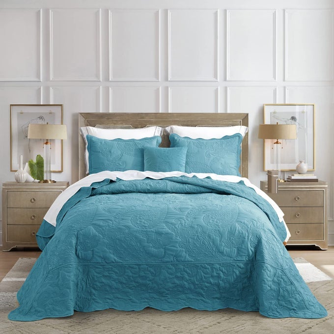 HZ HY OVERSIZED KING BEDSPREAD 138X122 EXTRA WIDE QUILTED COVERLET BEDDING SET LIGHTWEIGHT THIN COMFORTER REVERSIBLE LUXURIOUS 5 PIECE 100 MICROFIBER CALIFORNIAALASKAN KING BLUE