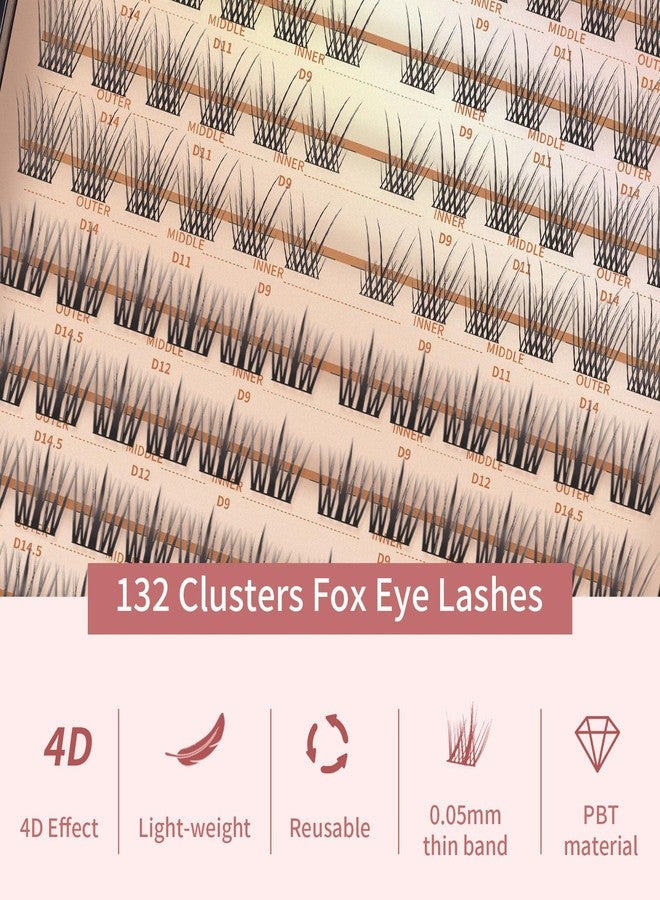 MLEN DIARY 132 Clusters Fox Eye Lash Clusters Wispy Cat Eye Lashes Individual Lash Extensions with Bottom Lashes 4D D Curl Manga Eyelash Extension Kit Fluffy Mink Lashes Natural Look Faux False Lashes - Image 5