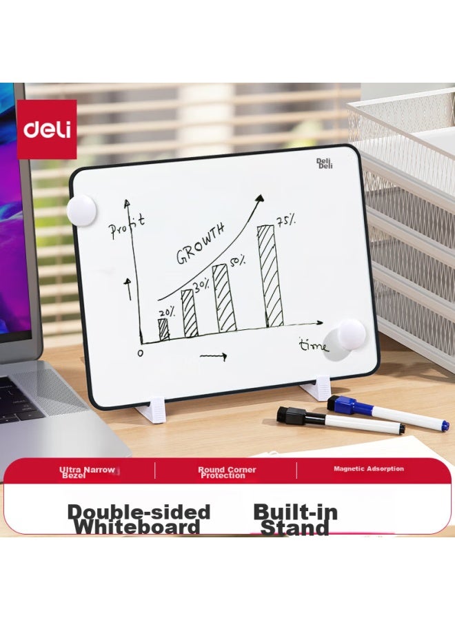 Deli Cm Black Double-sided Small Whiteboard, Magnetic Whiteboard Writing Board Small Blackboard Whiteboard Stand, Home Office Handwriting Board Children's Drawing Board Reminder Board - Image 1