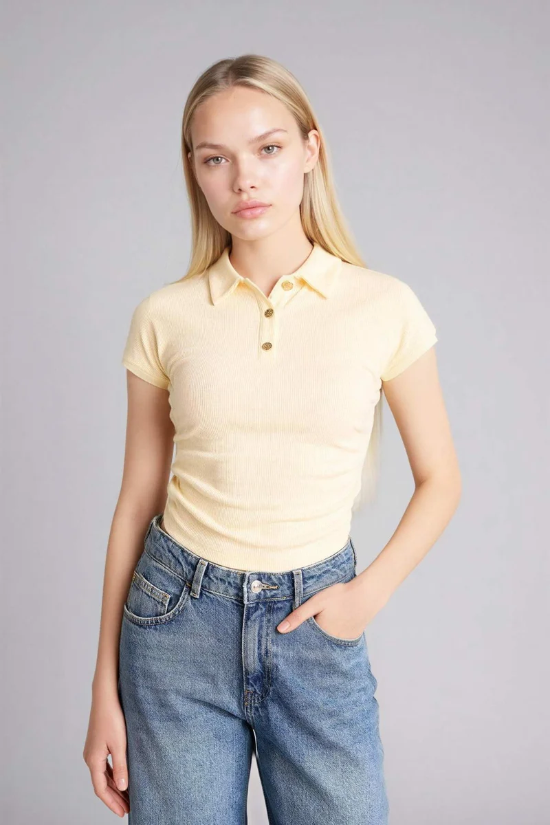 DeFacto Slim Fit Ribbed Knitted Polo