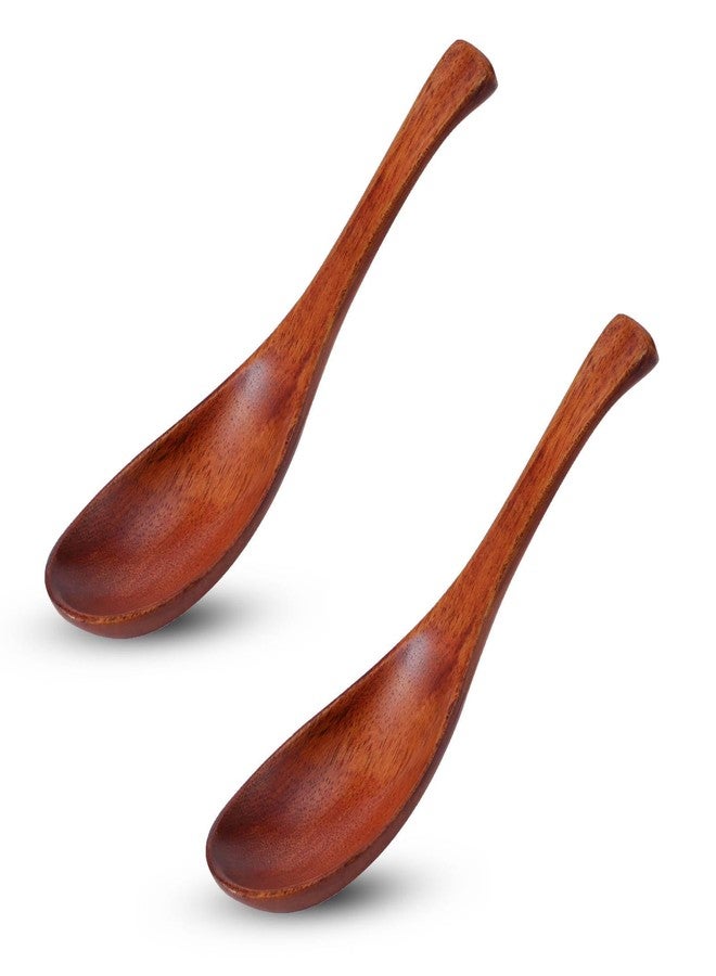 Jwthee Wooden Spoons for Eating, 2PCS Wooden Serving Spoons Small Wood Spoon for Soup, Coffee, Salad Desserts, Chips, Snacks, Cereal, And Fruit - Image 1