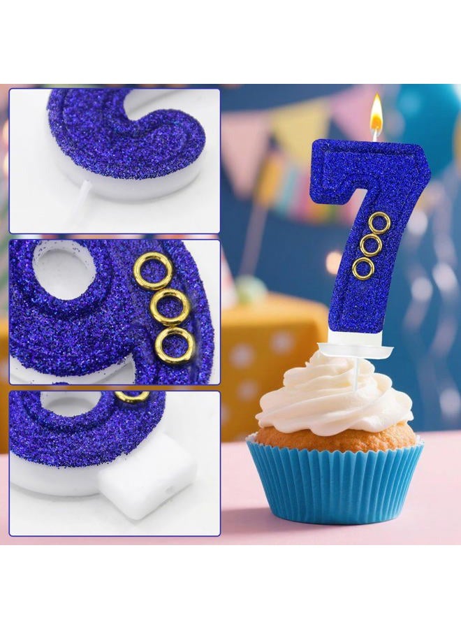 Zailo Blue gold ring number birthday candle glitter gold ring blue hedgehog theme number candle cake decoration suitable for birthday decoration anniversary party supplies (7) - Image 3