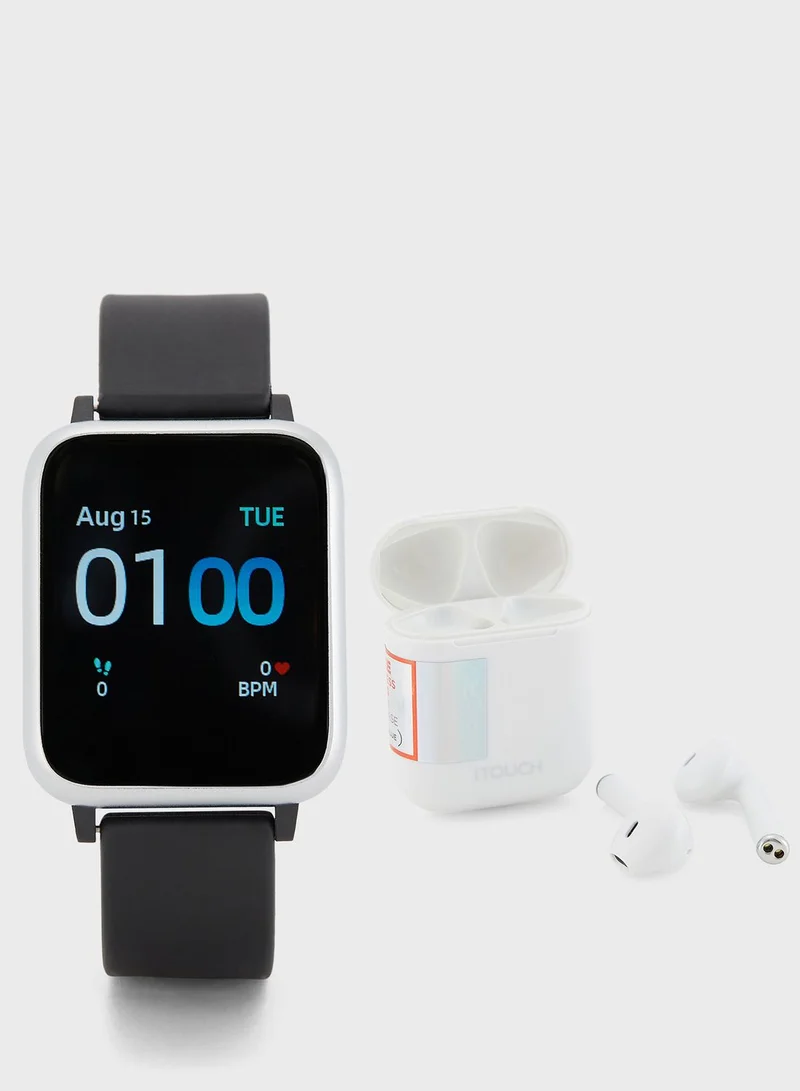 iTouch iTouch Unisex Go Smartwatch Silver/Black Silicone Strap