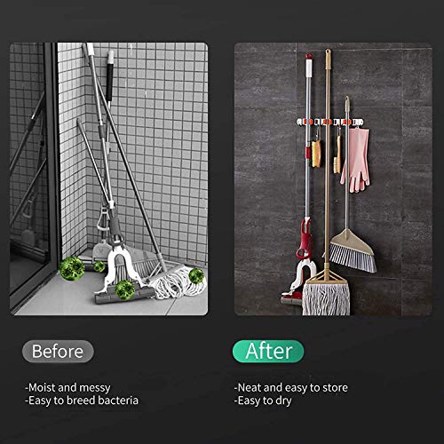 Topinon Stainless Steel Broom Mop Holder Hanging Shelves Wall Mount 3 Racks 4Hooks-1Pc - Image 3