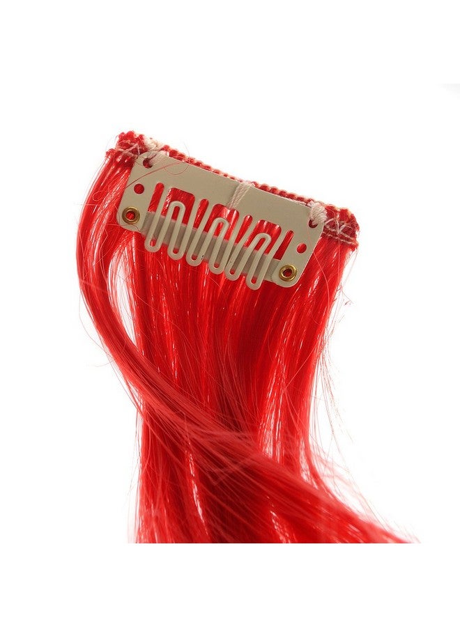SWACC 12 Pcs Curly Wavy One Color Party Highlights Clip on in Hair Extensions Colored Hair Streak Synthetic Hairpieces (Red) - Image 3