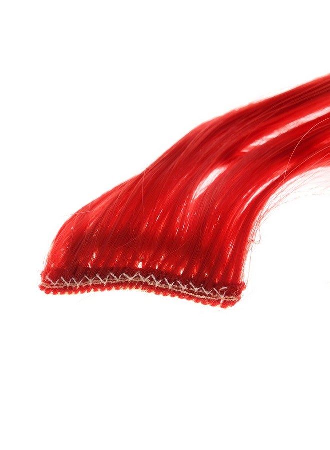 SWACC 12 Pcs Curly Wavy One Color Party Highlights Clip on in Hair Extensions Colored Hair Streak Synthetic Hairpieces (Red) - Image 2