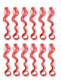 SWACC SWACC 12 Pcs Curly Wavy One Color Party Highlights Clip on in Hair Extensions Colored Hair Streak Synthetic Hairpieces (Red)  - Image 1