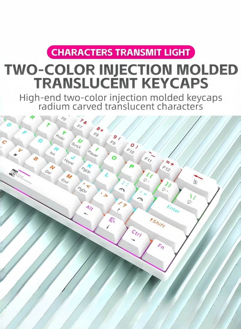 61 Keys Tan Switch Mechanical Gaming Keyboard 60% Mini Wired Waterproof Backlit Silent White RGB Color Suitable for PC/Ps4/Xbox Gamers - Image 5