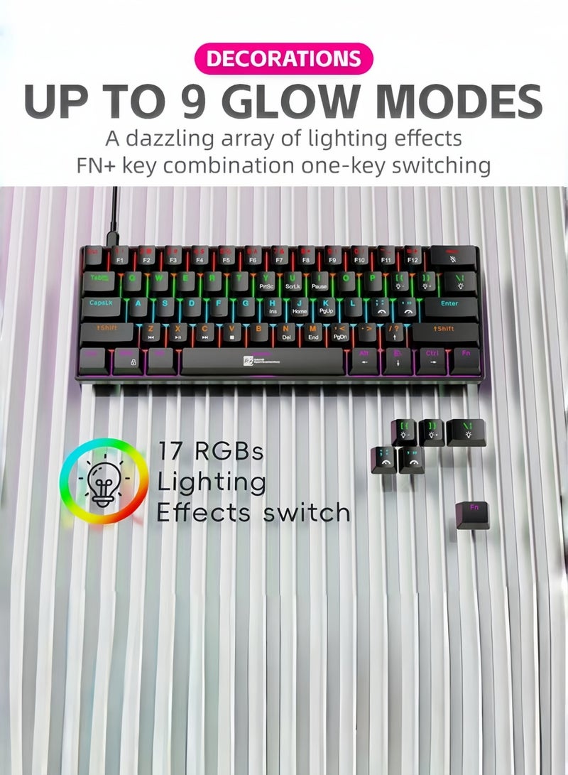 61 Keys Tan Switch Mechanical Gaming Keyboard 60% Mini Wired Waterproof Backlit Silent White RGB Color Suitable for PC/Ps4/Xbox Gamers - Image 4