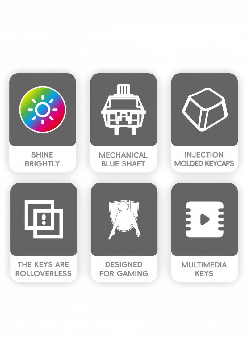 61 Keys Tan Switch Mechanical Gaming Keyboard 60% Mini Wired Waterproof Backlit Silent White RGB Color Suitable for PC/Ps4/Xbox Gamers - Image 2