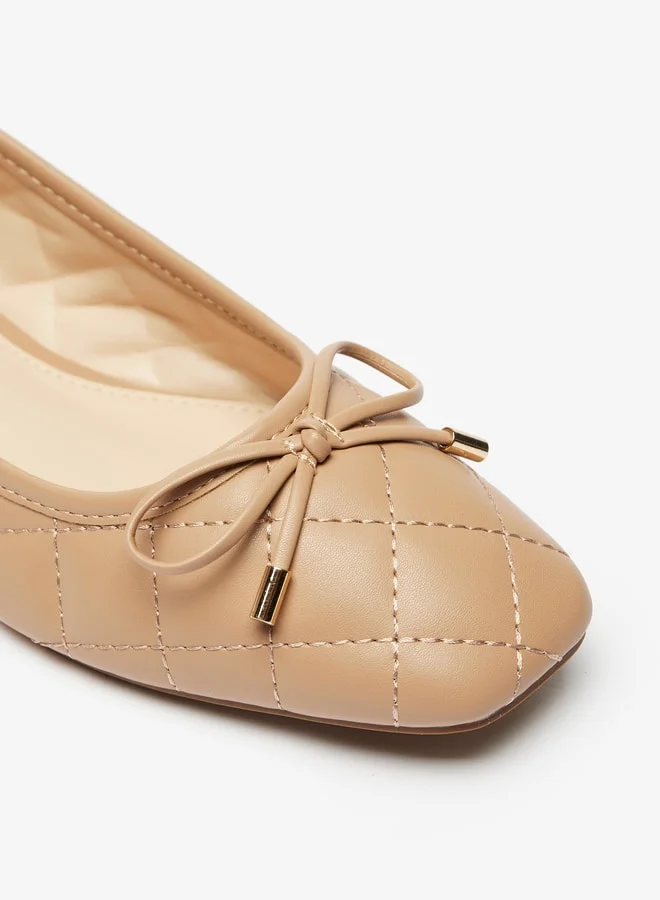 Celeste Women Quilted Slip On Square Toe Ballerina Shoes with Bow Accent