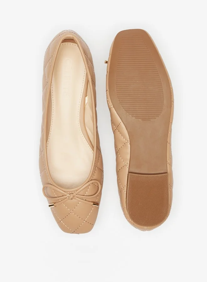 Celeste Women Quilted Slip On Square Toe Ballerina Shoes with Bow Accent
