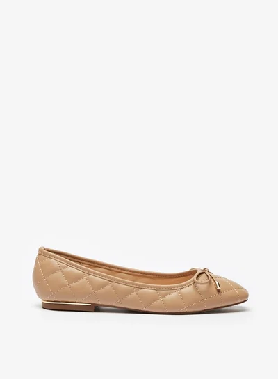 Celeste Women Quilted Slip On Square Toe Ballerina Shoes with Bow Accent