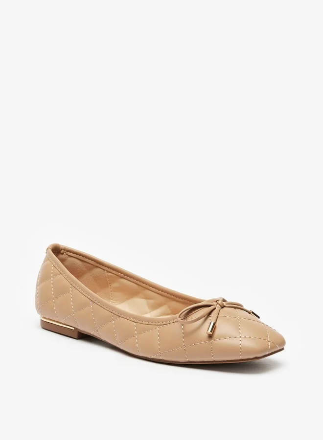 Celeste Women Quilted Slip On Square Toe Ballerina Shoes with Bow Accent