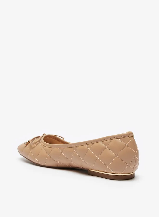 Celeste Women Quilted Slip On Square Toe Ballerina Shoes with Bow Accent