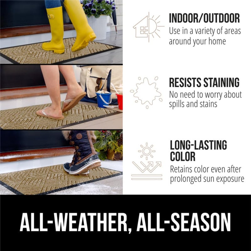 GORILLA GRIP 100% Waterproof All-Season WeatherMAX Doormat US Designed Natural Rubber, Stain and Fade Resistant, Low Profile Indoor Outdoor Door Mats, Easy Clean Patio Mat, 29x17, Beige Diamond - Image 3