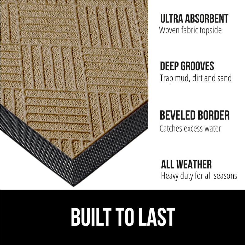 GORILLA GRIP 100% Waterproof All-Season WeatherMAX Doormat US Designed Natural Rubber, Stain and Fade Resistant, Low Profile Indoor Outdoor Door Mats, Easy Clean Patio Mat, 29x17, Beige Diamond - Image 2