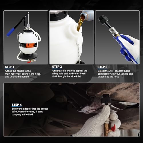 YSTOOL 7.5L Transmission Fluid Pump Manual ATF Refill Fill System Dispenser Hand Pump Kit Portable Automatic Oil Transfer Change Filling Tools with 15PCS ATF Adapters Black Case - Image 4