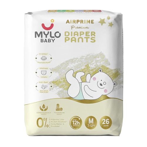 Mylo Baby AirPrime Premium Diaper Pants Medium (M) Size (7–12 kgs) (26 Count) Leak Proof | Ultra-Thin & Breathable | Up to 12 Hours Protection | No Rashes - Image 1