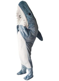 Generic Shark Sleeping Bag Cute Animal Shark Onesie for Teens Adult Shark Costume Pajamas Shark Hoodie Blanket,grey  - Image 1