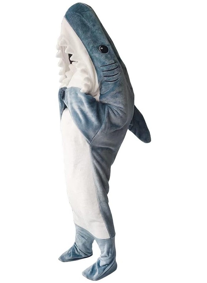 Shark Sleeping Bag Cute Animal Shark Onesie for Teens Adult Shark Costume Pajamas Shark Hoodie Blanket,grey  - Image 1