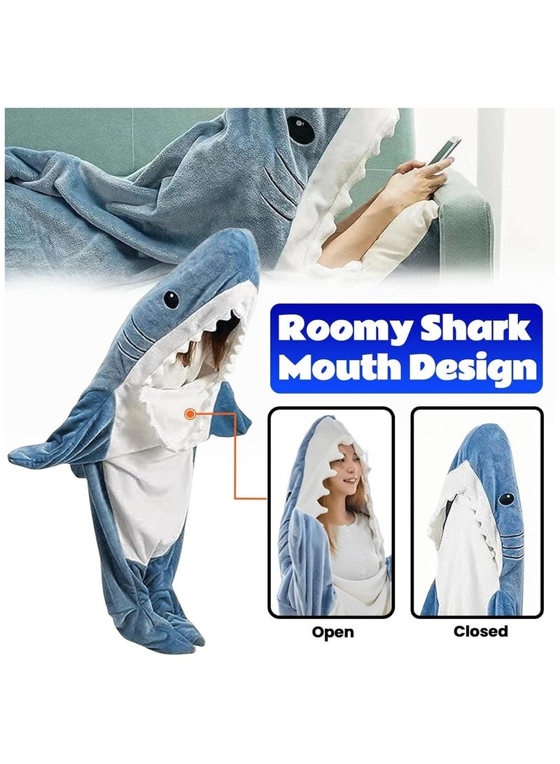 Shark Sleeping Bag Cute Animal Shark Onesie for Teens Adult Shark Costume Pajamas Shark Hoodie Blanket,grey
