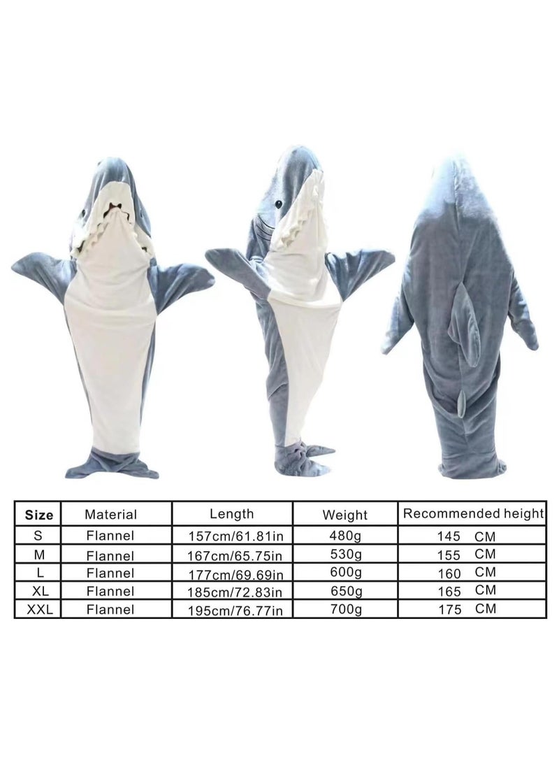 Shark Sleeping Bag Cute Animal Shark Onesie for Teens Adult Shark Costume Pajamas Shark Hoodie Blanket,grey