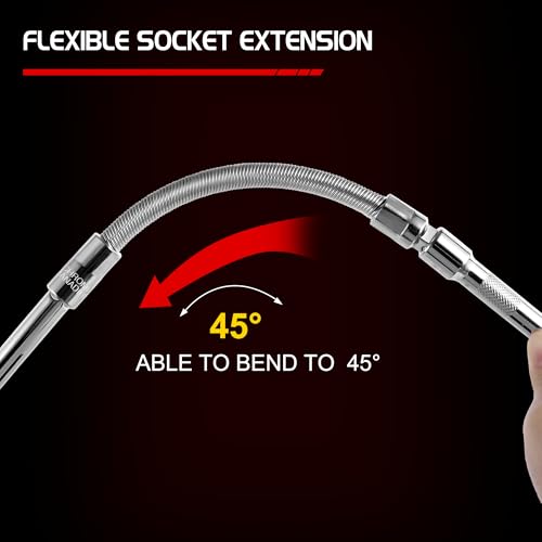 GURADESIGN 5-Piece 3/8 Inch Drive Extension Bar Set, Includes 3, 6, and 10 Inch Extensions, 3/8 Inch Drive Universal Joint Socket and Flexible Socket Extension Bar - Image 5