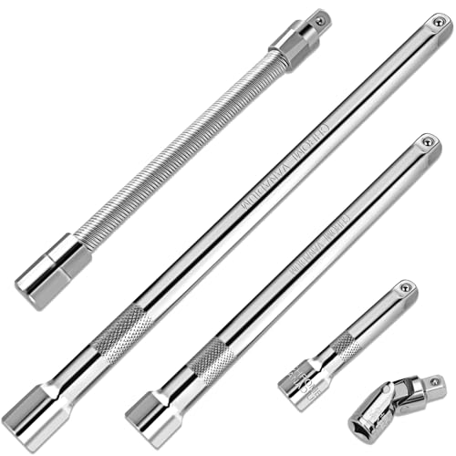 GURADESIGN 5-Piece 3/8 Inch Drive Extension Bar Set, Includes 3, 6, and 10 Inch Extensions, 3/8 Inch Drive Universal Joint Socket and Flexible Socket Extension Bar - Image 1