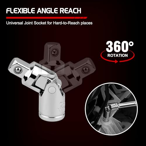 GURADESIGN 5-Piece 3/8 Inch Drive Extension Bar Set, Includes 3, 6, and 10 Inch Extensions, 3/8 Inch Drive Universal Joint Socket and Flexible Socket Extension Bar - Image 4