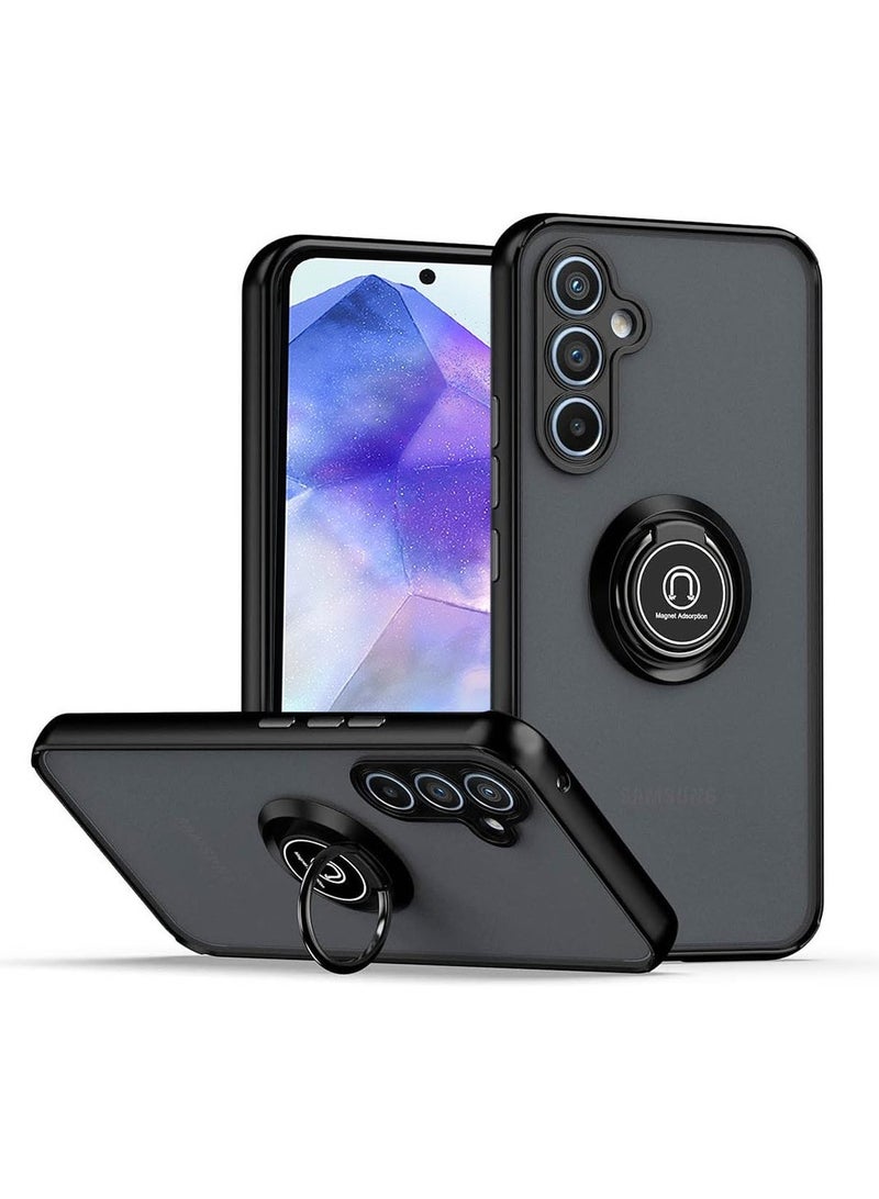 Techie غطاء خلفي شفاف أنيق مع حامل حلقي مغناطيسي لهاتف Samsung Galaxy A55 - أسود - Image 1