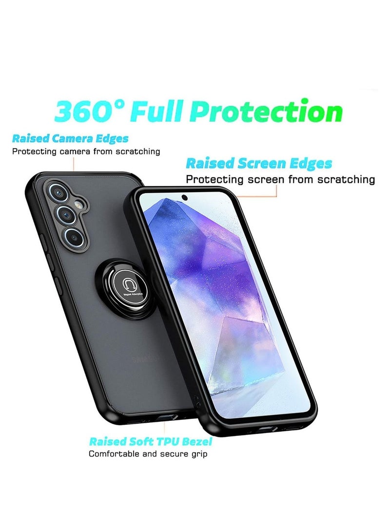 Techie غطاء خلفي شفاف أنيق مع حامل حلقي مغناطيسي لهاتف Samsung Galaxy A55 - أسود - Image 2