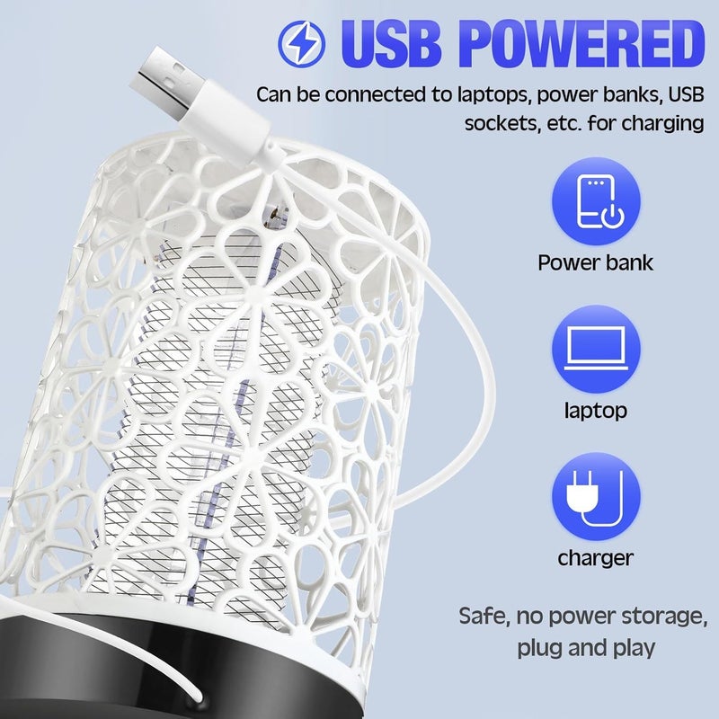ديروفان مصباح Derovan الصديق للبيئة لقتل البعوض يعمل بمنفذ USB - مصيدة حشرات بالأشعة فوق البنفسجية بطول موجة 365 نانومتر مع مروحة شفط دوامية وغطاء مصباح أمان - مصيدة حشرات داخلية خالية من المواد الكيميائية - أبيض - Image 2