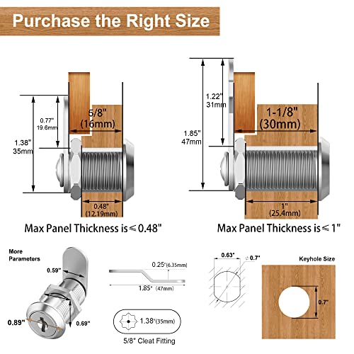 Hecfu 1 Pack Cabinet Locks with Keys, 5/8" Cam Lock keyed Alike, Secure Drawer File Cabinet Mailbox Lock Replacement RV Storage Locks, Zinc Alloy - Image 2
