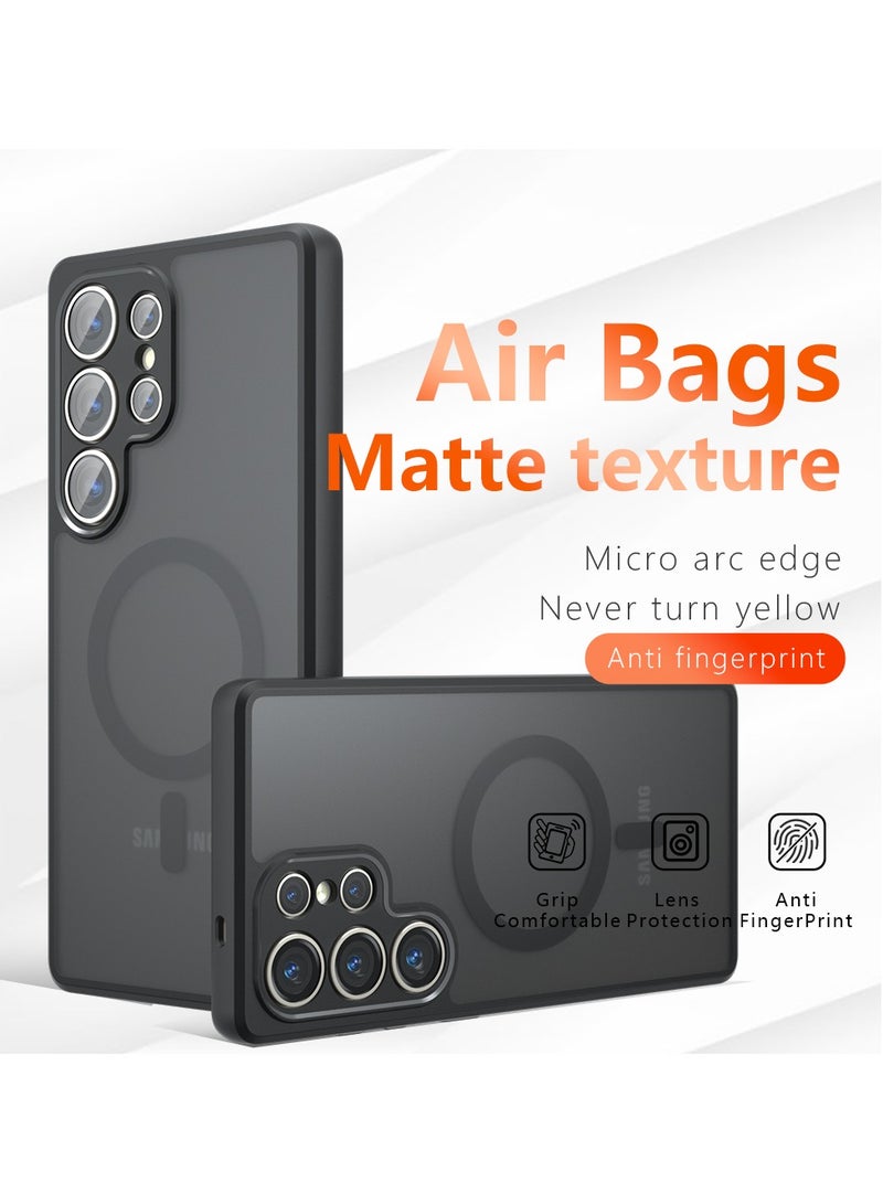 [1+2 Sets] For Samsung Galaxy S25 Ultra Case Cover & Screen Protector Magnetic Frosted Translucent Back Protective Slim Phone Cover, Anti-Fingerprints, Anti-Fall Drop Protection，2 Tempered Flims - Image 2