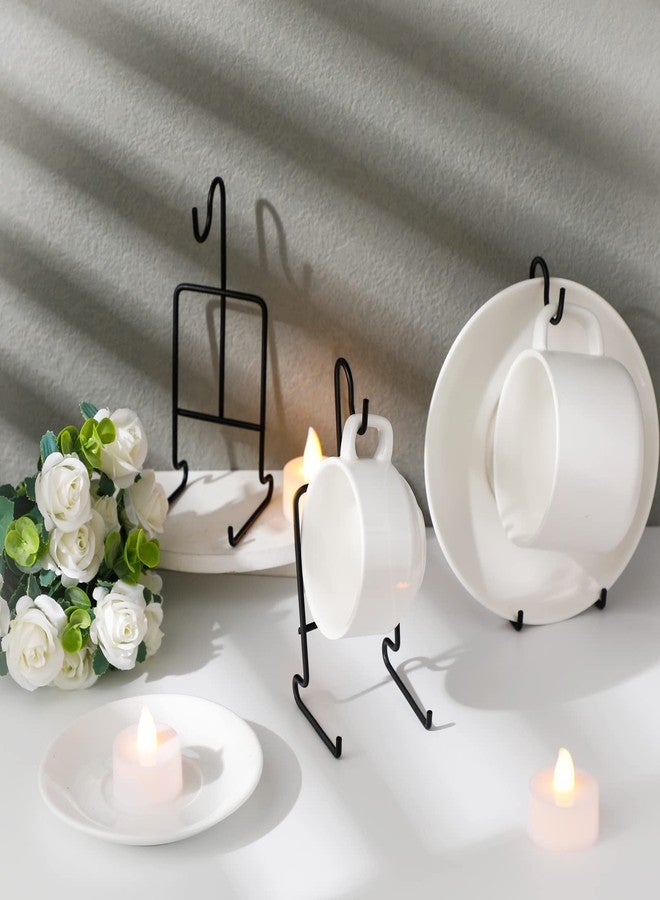 Vesici 8 Pcs Tea Cup and Saucer Display Stand Metal China Teacup Holder Rack Saucer Organizer Coffee Mug Hanger Stand Tray for Afternoon Tea Party Cabinet Counter Bar(6.22 x 2.44 Inch,Black) - Image 4