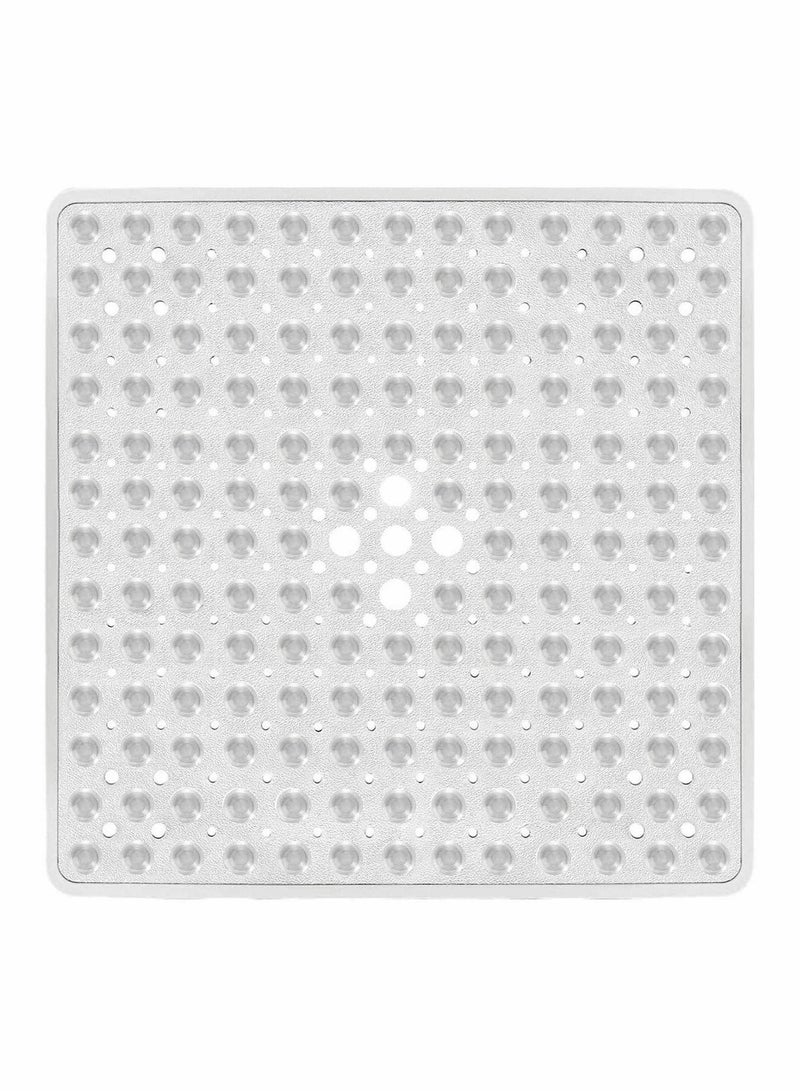 Square Shower Mat Non Slip Anti Mould Machine Washable Bathtub Mat with Suction Cup Safety Bath Mat, Antibacterial Rubber Kids Shower Mat with Drain Holes, 53 × 53cm, Transparent White - Image 1