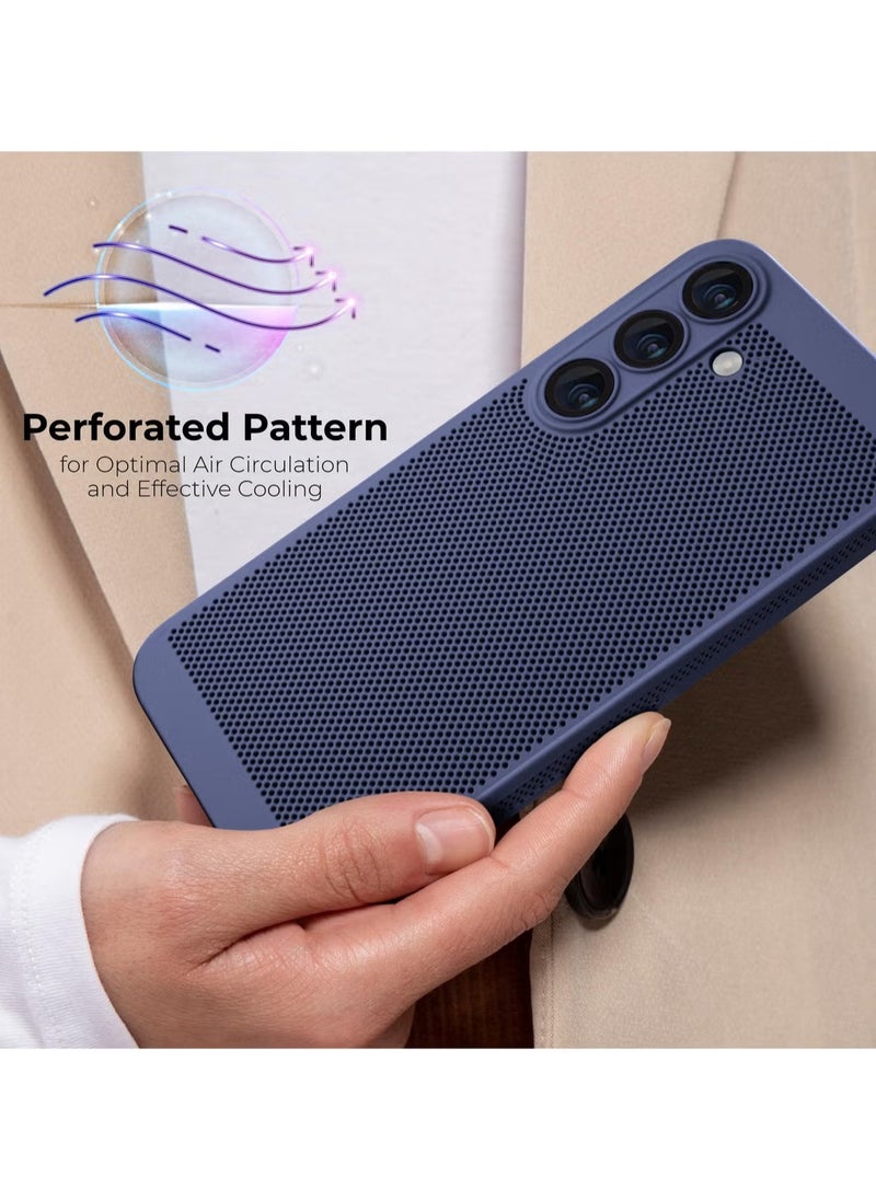 Generic - Heat Dissipation Case with Built in Camera Lens Protector Slim Fit Breathable Cooling Anti Fingerprint Hard PC Back Shockproof Cover For Samsung Galaxy A54 (Blue) - Image 1