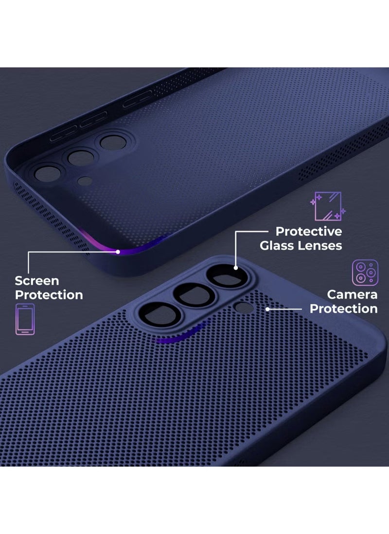 Generic - Heat Dissipation Case with Built in Camera Lens Protector Slim Fit Breathable Cooling Anti Fingerprint Hard PC Back Shockproof Cover For Samsung Galaxy A54 (Blue) - Image 1
