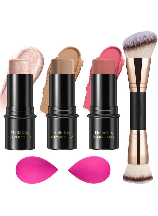 Hilareco 3 Pcs Cream Contour Stick Makeup Kit, Shades with Highlighter Stick, Blush Stick and Bronzer Contour Stick for Sculpt the Cheeks, Waterproof, Matte & Dewy Finish (Fair-Light,#03+#09+#12) - Image 1