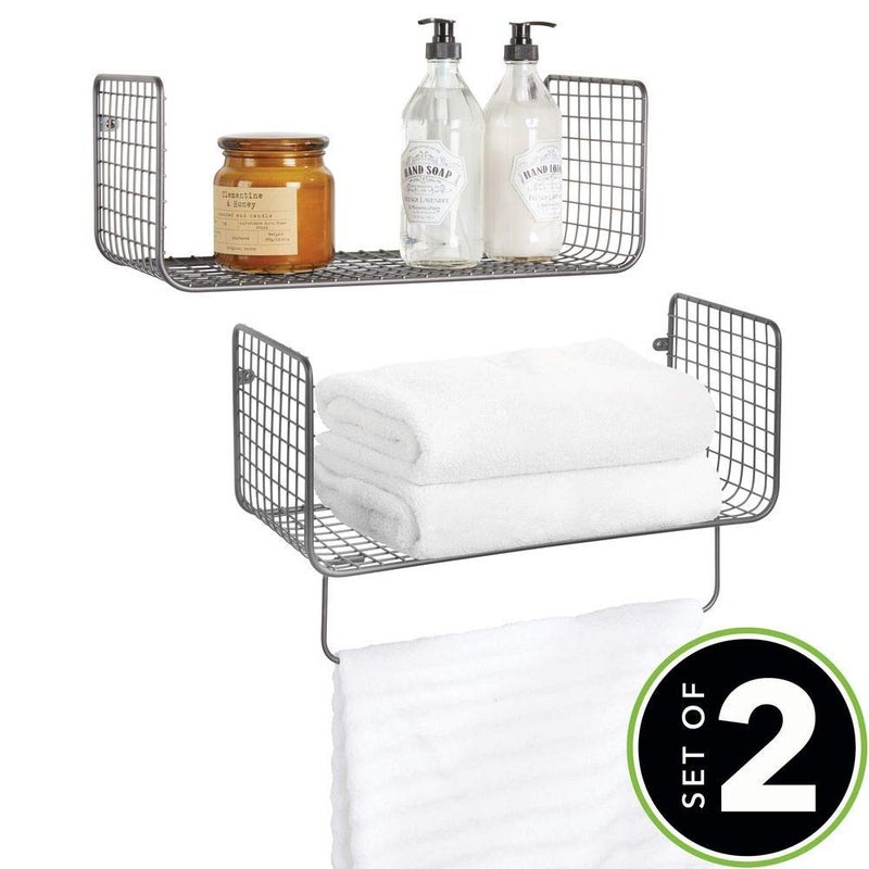 INDIAN DECOR INDIAN DECOR 28315 Metal Wire Farmhouse Wall Decor Storage Organizer Shelving Set 1 Shelf with Towel Bar for Bathroom Laundry Room Kitchen Garage Wall Mount 2 Pieces Black  - Image 5