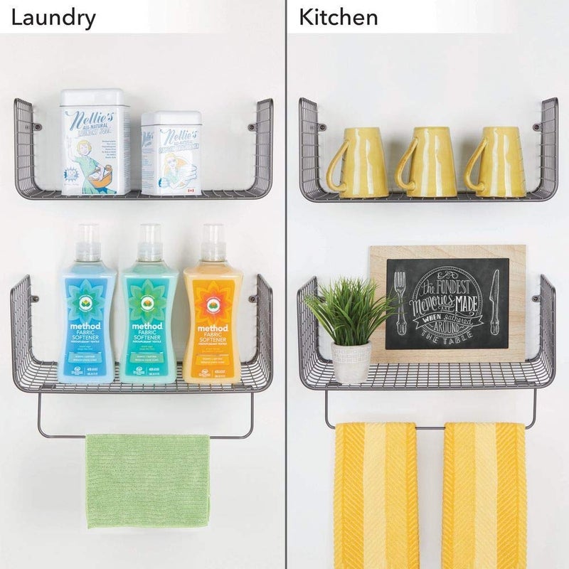 INDIAN DECOR INDIAN DECOR 28315 Metal Wire Farmhouse Wall Decor Storage Organizer Shelving Set 1 Shelf with Towel Bar for Bathroom Laundry Room Kitchen Garage Wall Mount 2 Pieces Black  - Image 4