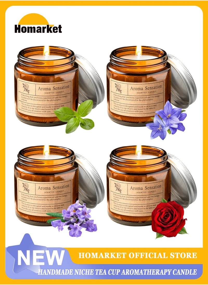 هومار كيت مجموعة 4 شموع معطرة للمنزل، مجموعة شموع اللافندر، شموع برطمان للعلاج العطري للمنزل، 80 مل شموع تدوم طويلاً 45-50 ساعة، مجموعة هدايا شموع معطرة للنساء، عيد الميلاد، الذكرى السنوية  - Image 1