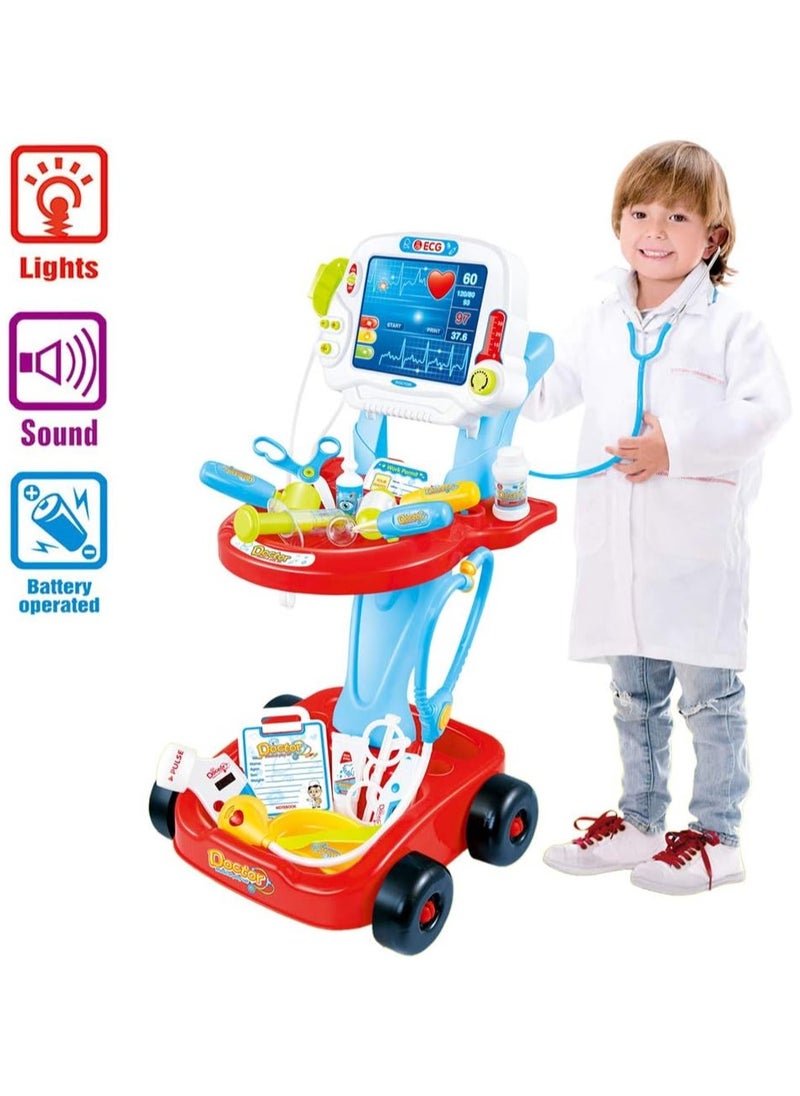 REXA Pretend Doctor Cart Set for Kids, Realistic Medical Playset with Lights Includes 23 Accessories for an Unforgettable Medical Experience  - Image 1