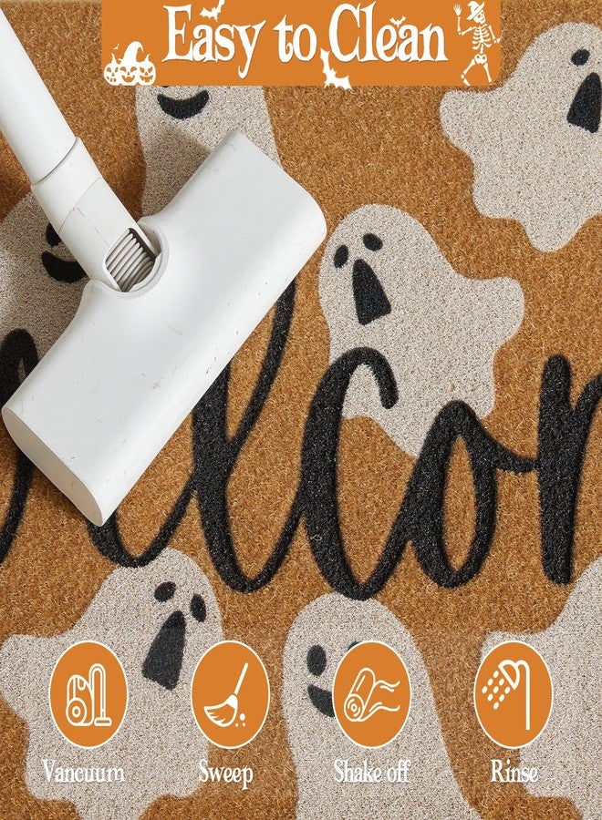TYUU Halloween Door Mat Spooky Ghost Welcome Mat for Front Door Outdoor Entrance Doormat Coir Dirt Trapper with Non Slip Backing, 17x30, Welcome Ghost - Image 5