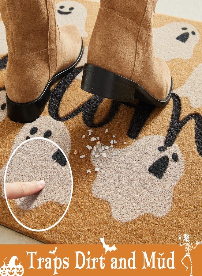 TYUU Halloween Door Mat Spooky Ghost Welcome Mat for Front Door Outdoor Entrance Doormat Coir Dirt Trapper with Non Slip Backing, 17x30, Welcome Ghost - Image 3