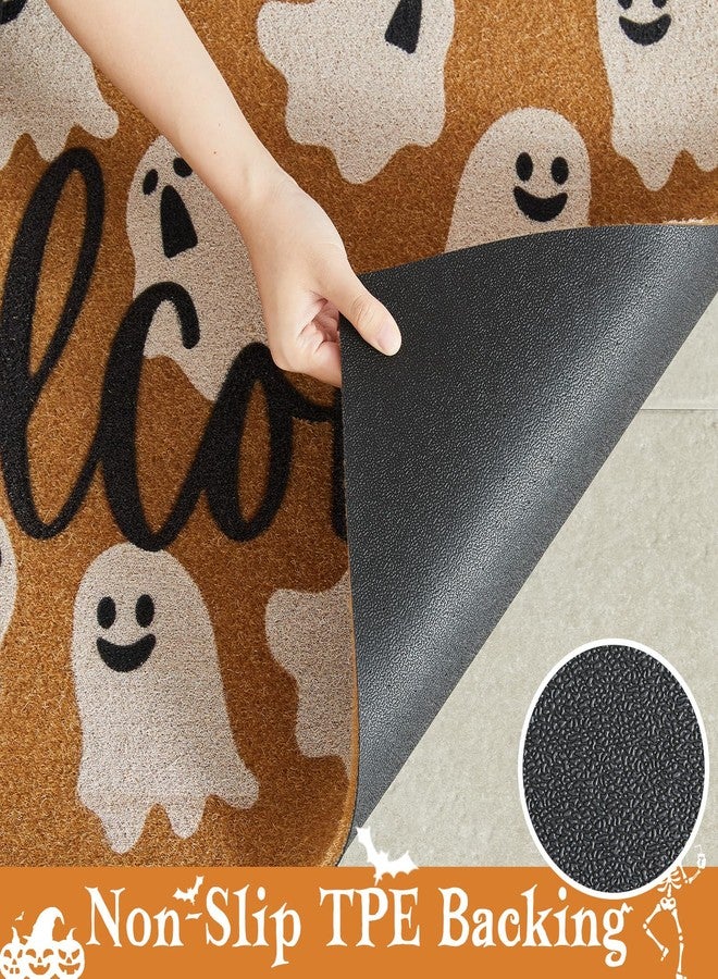 TYUU Halloween Door Mat Spooky Ghost Welcome Mat for Front Door Outdoor Entrance Doormat Coir Dirt Trapper with Non Slip Backing, 17x30, Welcome Ghost - Image 4