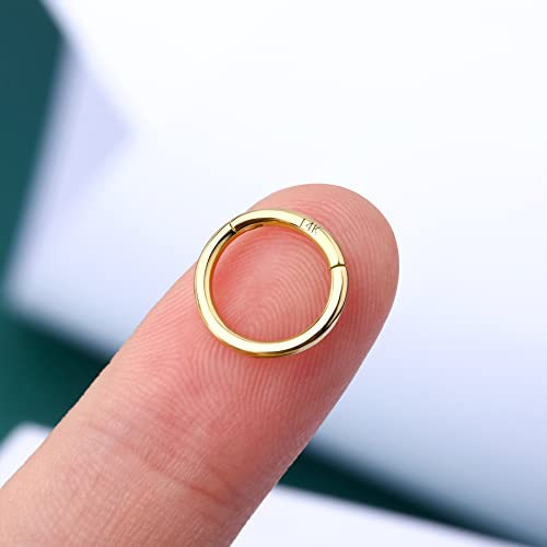 COCHARM 16G 14K Solid Gold 16g Middle Helix Daith Earring Hoop 8mm Hinged Nose Hoop Nose Rings Yellow Gold - Image 5